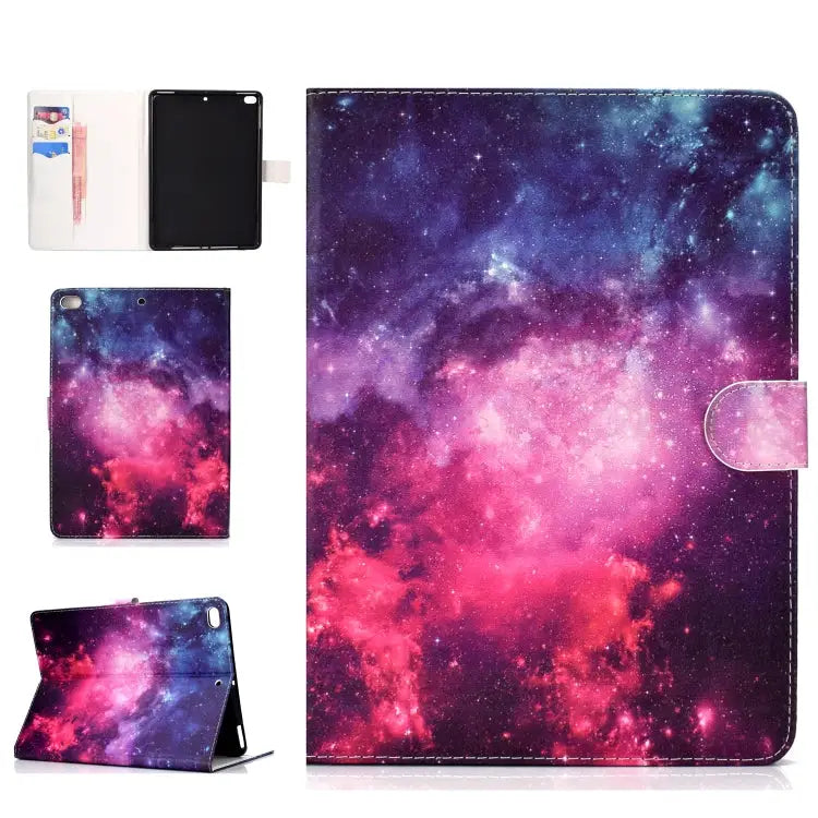Colored Pattern Drawing Horizontal Flip PU Leather Case with Three-folding Holder & Sleep / Wake-up Function For iPad 5