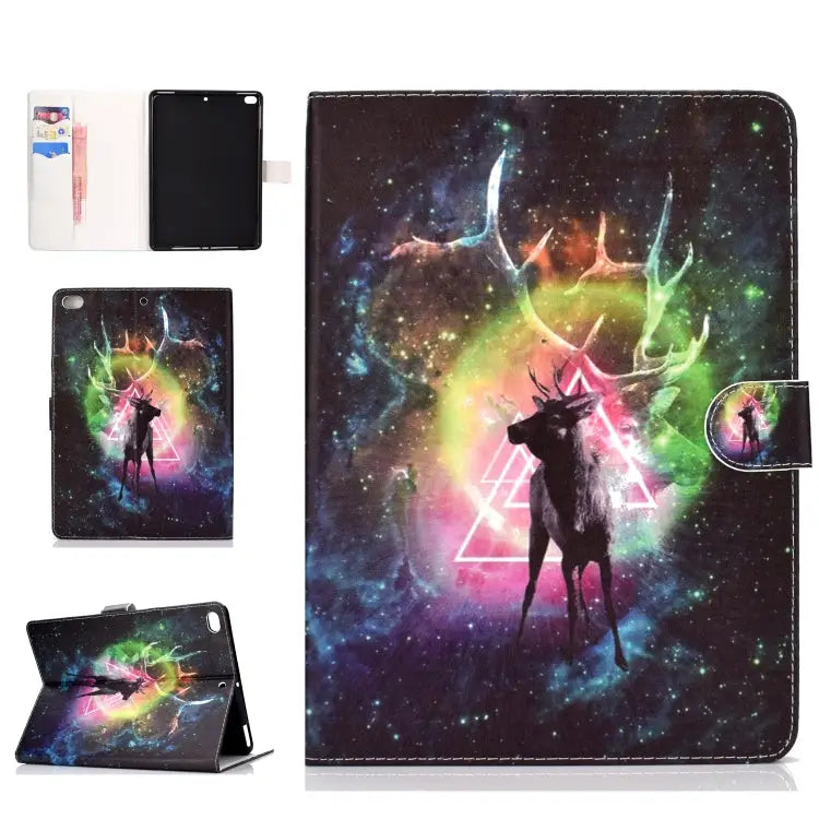 Colored Pattern Drawing Horizontal Flip PU Leather Case with Three-folding Holder & Sleep / Wake-up Function For iPad 5