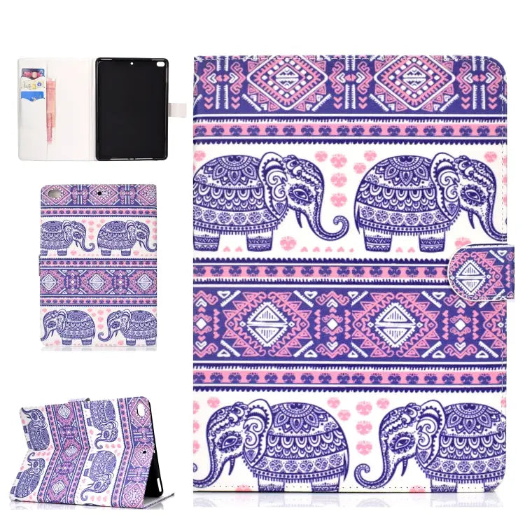 Colored Pattern Drawing Horizontal Flip PU Leather Case with Three-folding Holder & Sleep / Wake-up Function For iPad 5