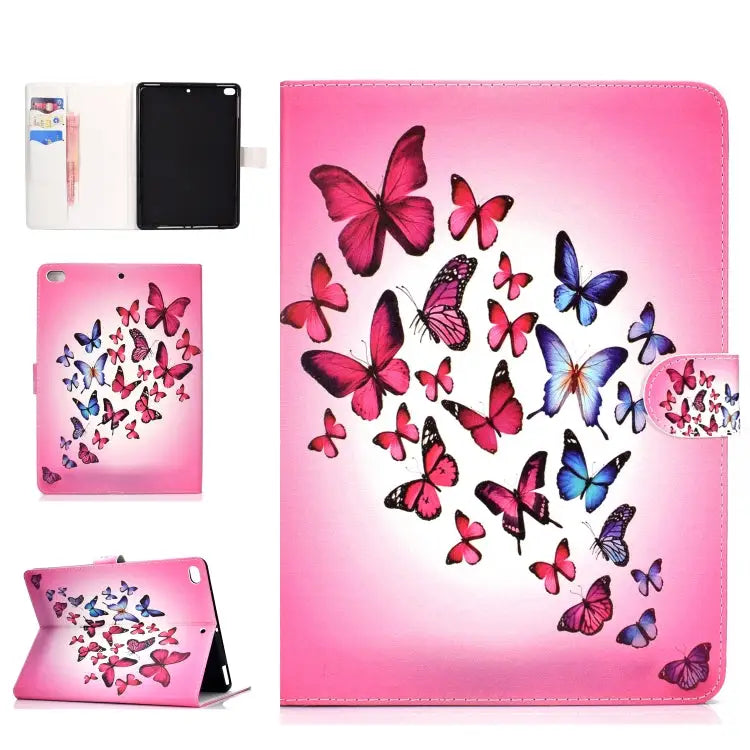 Colored Pattern Drawing Horizontal Flip PU Leather Case with Three-folding Holder & Sleep / Wake-up Function For iPad 5
