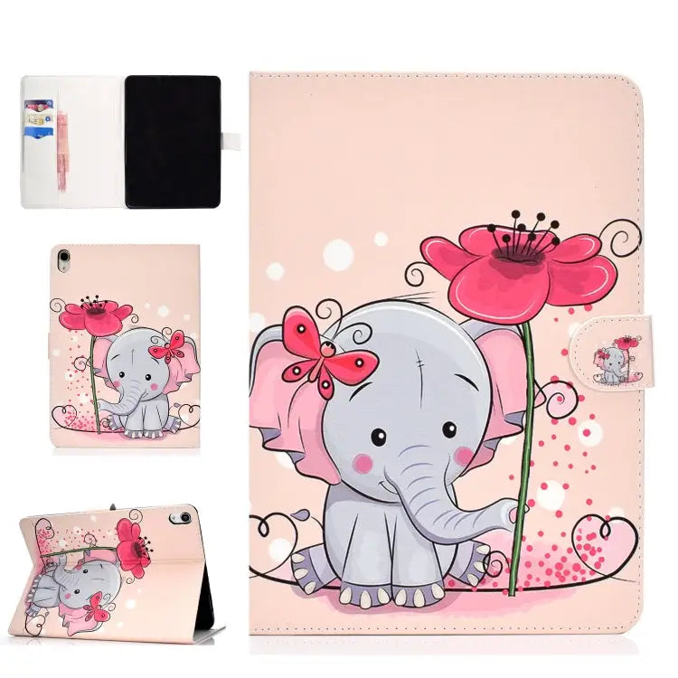 Colored Pattern Drawing Horizontal Flip PU Leather Case with Three-folding Holder & Sleep / Wake-up Function For iPad 5
