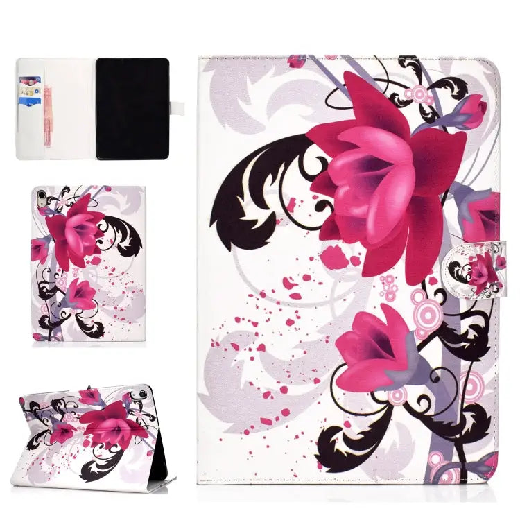 Colored Pattern Drawing Horizontal Flip PU Leather Case with Three-folding Holder & Sleep / Wake-up Function For iPad 5