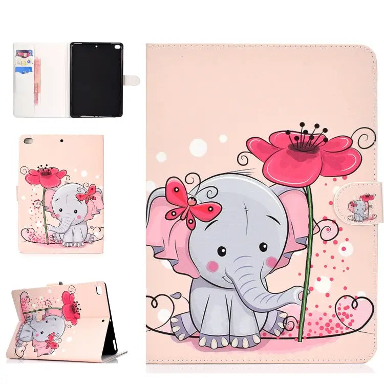 Colored Pattern Drawing Horizontal Flip PU Leather Case with Three-folding Holder & Sleep / Wake-up Function For iPad 5