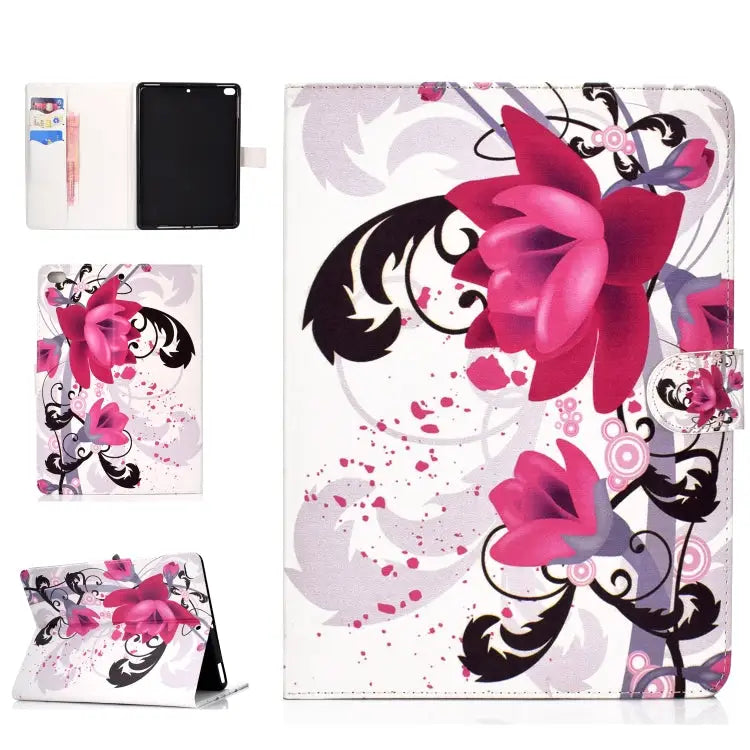 Colored Pattern Drawing Horizontal Flip PU Leather Case with Three-folding Holder & Sleep / Wake-up Function For iPad 5