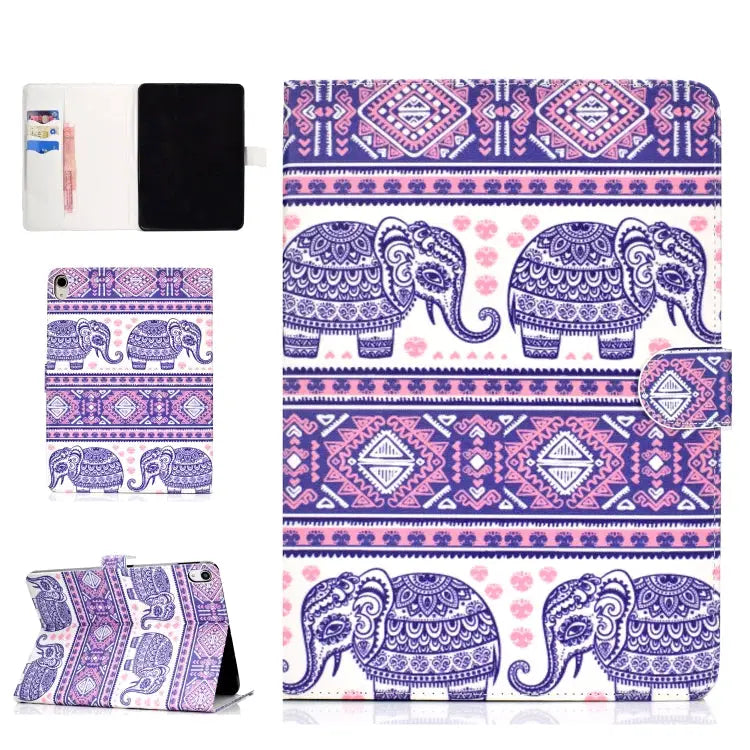 Colored Pattern Drawing Horizontal Flip PU Leather Case with Three-folding Holder & Sleep / Wake-up Function For iPad 5