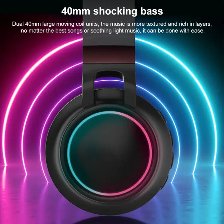 Colorful LED Bluetooth 5.0 Headphones Foldable Wireless HiFi Stereo Headset with Mic Support TF Card / 3.5mm AUX