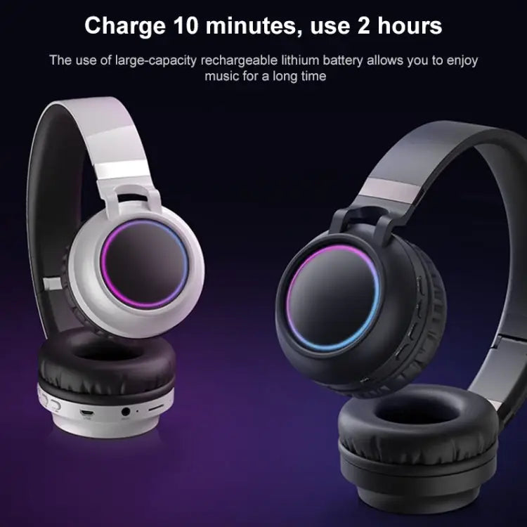 Colorful LED Bluetooth 5.0 Headphones Foldable Wireless HiFi Stereo Headset with Mic Support TF Card / 3.5mm AUX