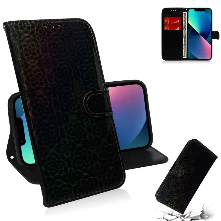 Colorful Magnetic Buckle Leather Phone Case For iPhone 15 - For iPhone 15 / Black - Apple Accessories
