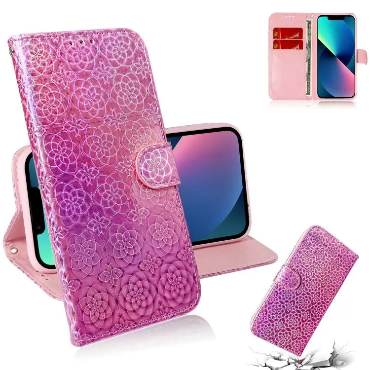 Colorful Magnetic Buckle Leather Phone Case For iPhone 15 - For iPhone 15 / Pink - Apple Accessories