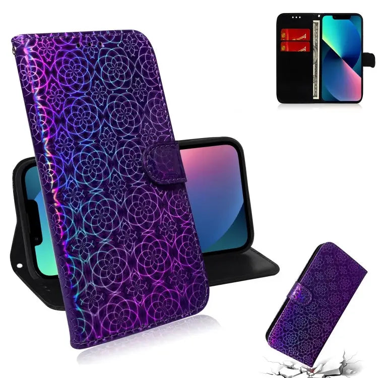 Colorful Magnetic Buckle Leather Phone Case For iPhone 15 - For iPhone 15 / Purple - Apple Accessories