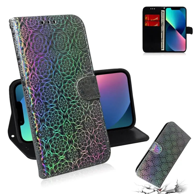 Colorful Magnetic Buckle Leather Phone Case For iPhone 15 - For iPhone 15 / Silver - Apple Accessories