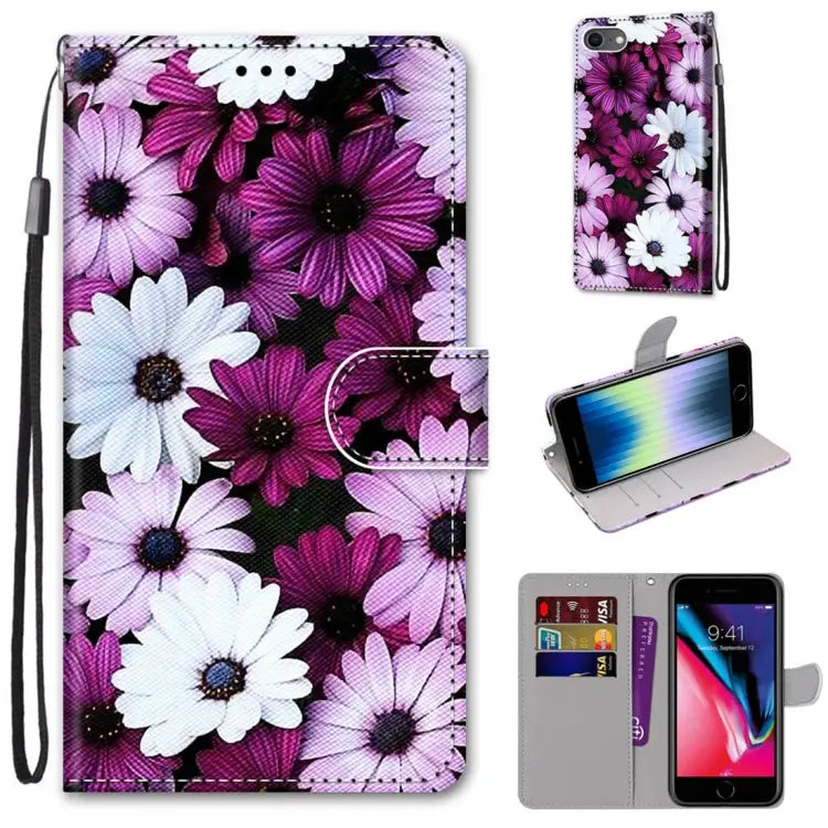 Coloured Drawing Cross Texture Horizontal Flip PU Leather Case with Holder & Card Slots & Wallet & Lanyard For iPhone