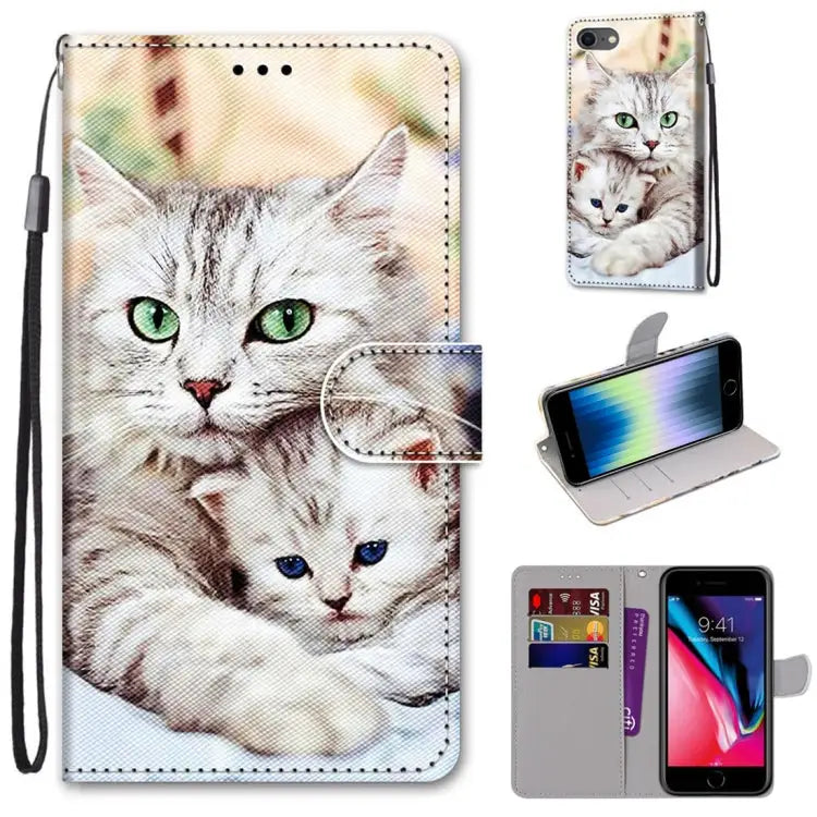 Coloured Drawing Cross Texture Horizontal Flip PU Leather Case with Holder & Card Slots & Wallet & Lanyard For iPhone