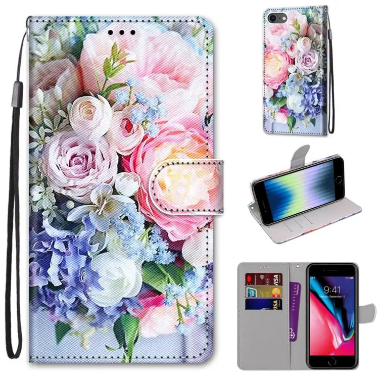 Coloured Drawing Cross Texture Horizontal Flip PU Leather Case with Holder & Card Slots & Wallet & Lanyard For iPhone
