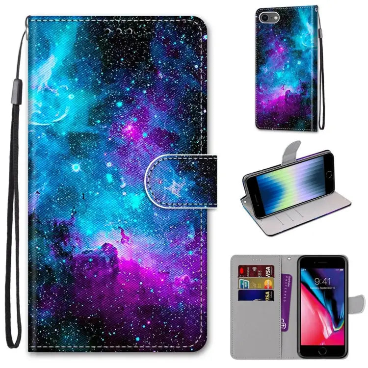 Coloured Drawing Cross Texture Horizontal Flip PU Leather Case with Holder & Card Slots & Wallet & Lanyard For iPhone