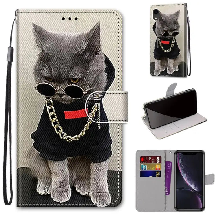 Coloured Drawing Cross Texture Horizontal Flip PU Leather Case with Holder & Card Slots & Wallet & Lanyard For iPhone