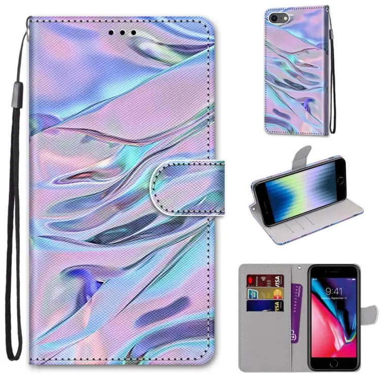 Coloured Drawing Cross Texture Horizontal Flip PU Leather Case with Holder & Card Slots & Wallet & Lanyard For iPhone