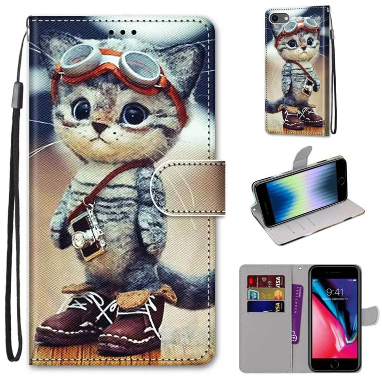 Coloured Drawing Cross Texture Horizontal Flip PU Leather Case with Holder & Card Slots & Wallet & Lanyard For iPhone