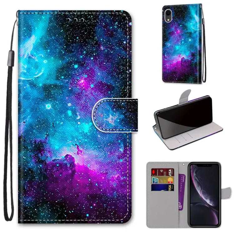Coloured Drawing Cross Texture Horizontal Flip PU Leather Case with Holder & Card Slots & Wallet & Lanyard For iPhone