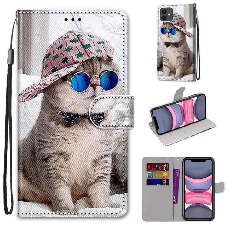 Coloured Drawing Cross Texture Horizontal Flip PU Leather Case with Holder & Card Slots & Wallet & Lanyard For iPhone