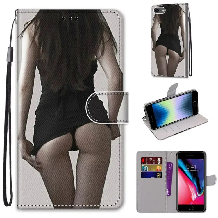 Coloured Drawing Cross Texture Horizontal Flip PU Leather Case with Holder & Card Slots & Wallet & Lanyard For iPhone