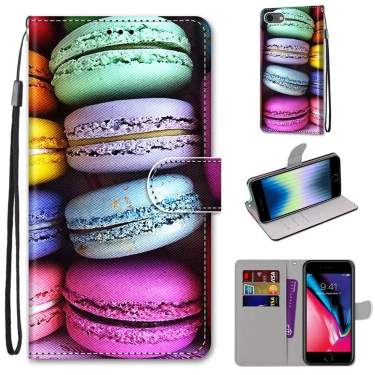 Coloured Drawing Cross Texture Horizontal Flip PU Leather Case with Holder & Card Slots & Wallet & Lanyard For iPhone
