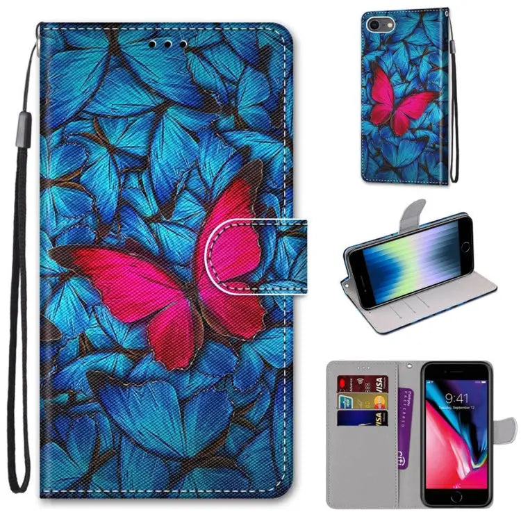 Coloured Drawing Cross Texture Horizontal Flip PU Leather Case with Holder & Card Slots & Wallet & Lanyard For iPhone