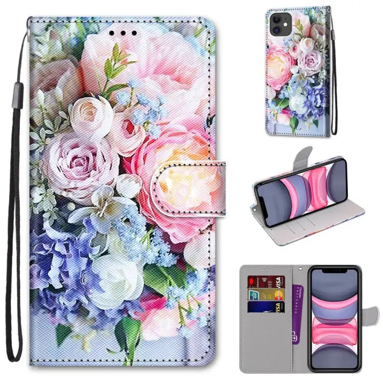Coloured Drawing Cross Texture Horizontal Flip PU Leather Case with Holder & Card Slots & Wallet & Lanyard For iPhone