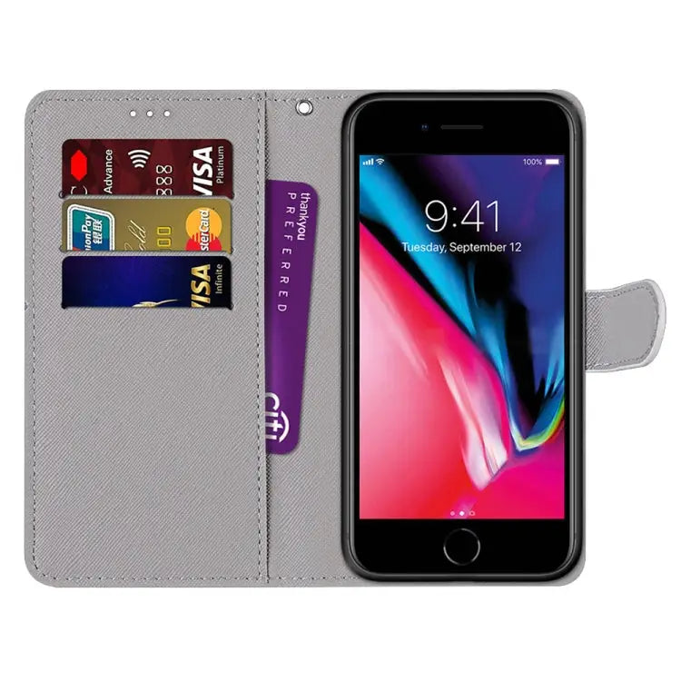 Coloured Drawing Cross Texture Horizontal Flip PU Leather Case with Holder & Card Slots & Wallet & Lanyard For iPhone