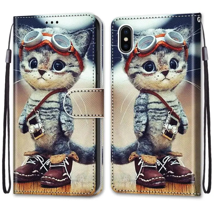 Coloured Drawing Cross Texture Horizontal Flip PU Leather Case with Holder & Card Slots & Wallet & Lanyard For iPhone
