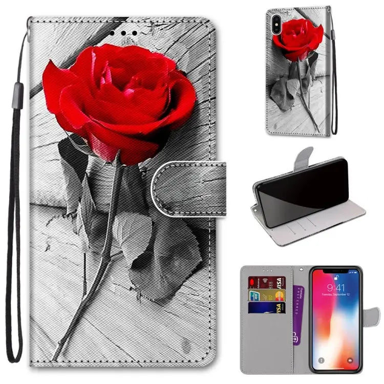Coloured Drawing Cross Texture Horizontal Flip PU Leather Case with Holder & Card Slots & Wallet & Lanyard For iPhone
