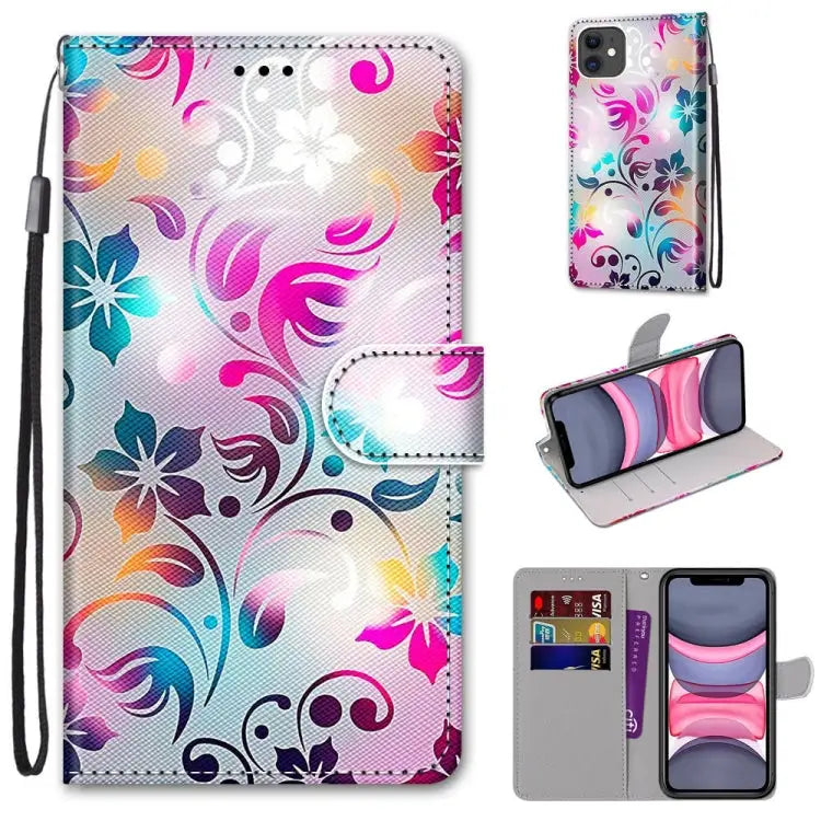 Coloured Drawing Cross Texture Horizontal Flip PU Leather Case with Holder & Card Slots & Wallet & Lanyard For iPhone