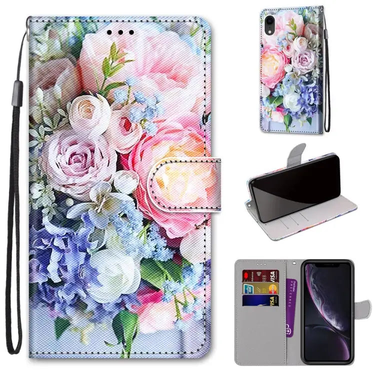 Coloured Drawing Cross Texture Horizontal Flip PU Leather Case with Holder & Card Slots & Wallet & Lanyard For iPhone