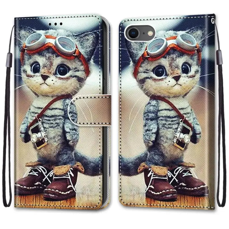 Coloured Drawing Cross Texture Horizontal Flip PU Leather Case with Holder & Card Slots & Wallet & Lanyard For iPhone