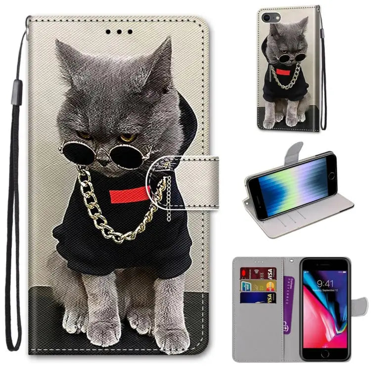 Coloured Drawing Cross Texture Horizontal Flip PU Leather Case with Holder & Card Slots & Wallet & Lanyard For iPhone