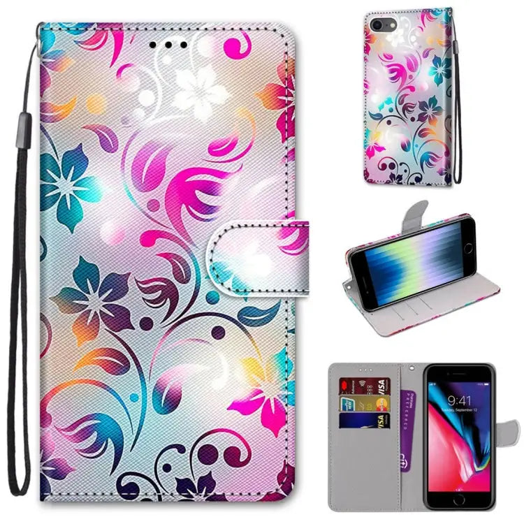 Coloured Drawing Cross Texture Horizontal Flip PU Leather Case with Holder & Card Slots & Wallet & Lanyard For iPhone