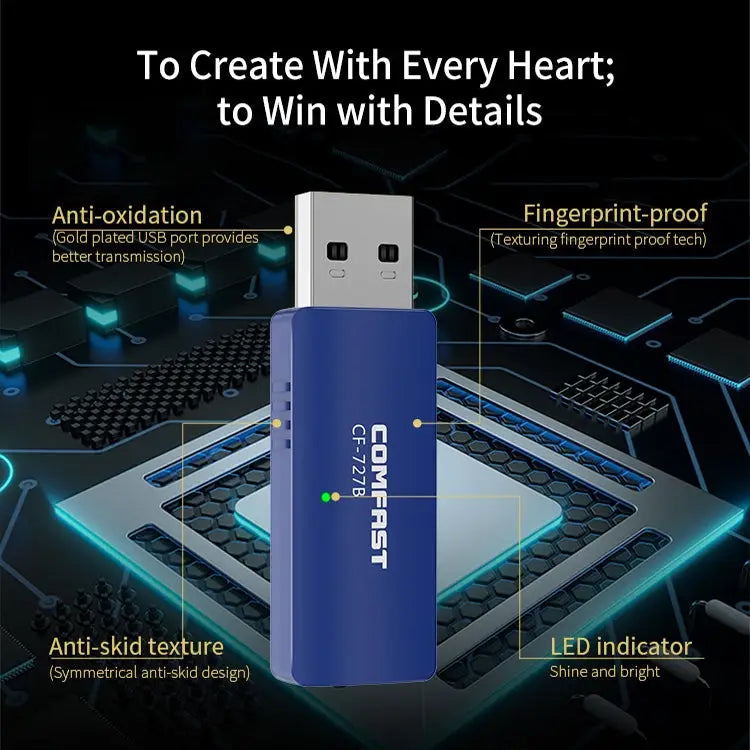 COMFAST CF-727B 1300Mbps Dual Frequency Gigabit USB Desktop Transmitter Receiver Portable Bluetooth V4.2 + WiFi