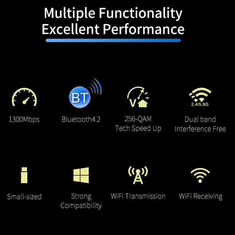 COMFAST CF-727B 1300Mbps Dual Frequency Gigabit USB Desktop Transmitter Receiver Portable Bluetooth V4.2 + WiFi