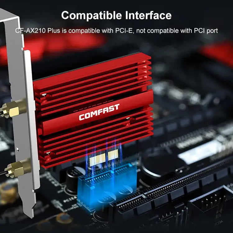 COMFAST CF-AX210 PLUS 5374Mbps Tri-band + Bluetooth 5.2 Wireless WiFi6E PCI-E Network Card - CF-AX210 PLUS