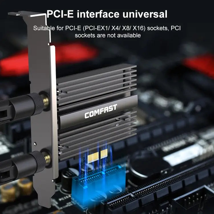 COMFAST CF-AX210 PRO 5374Mbps Tri-band + Bluetooth 5.2 Wireless WiFi6E PCI-E Network Card with Heat Sink - CF-AX210 PRO