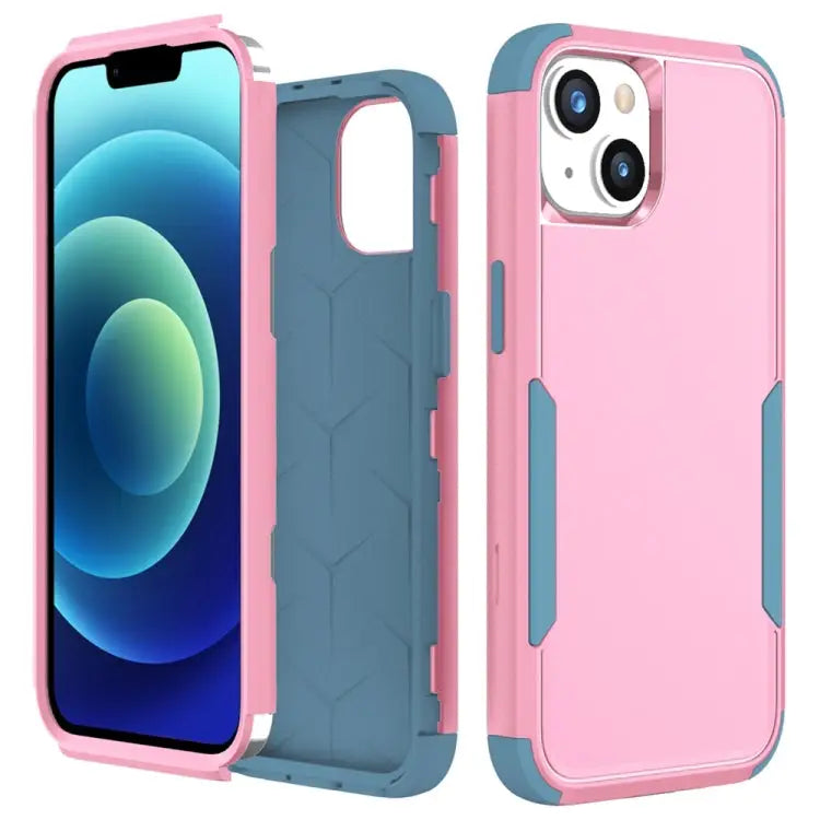 Commuter Shockproof TPU + PC Phone Case For iPhone 15 Plus For iPhone 15 - For iPhone 15 / Pink + Grey Green - Apple