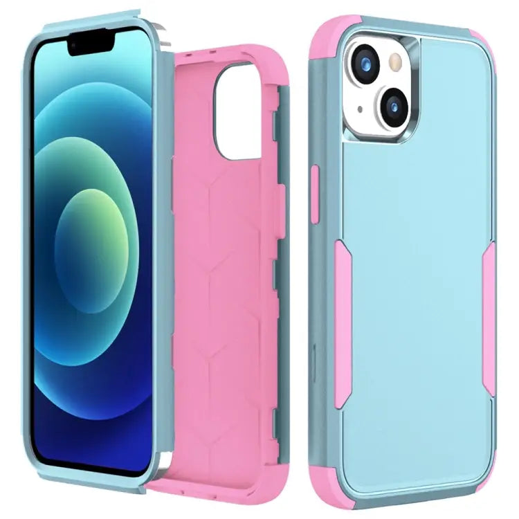 Commuter Shockproof TPU + PC Phone Case For iPhone 15 Plus For iPhone 15 - For iPhone 15 / Grey Green + Pink - Apple
