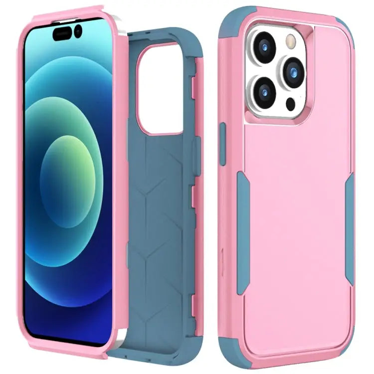 Commuter Shockproof TPU + PC Phone Case For iPhone 15 Pro Max For iPhone 15 Pro - For iPhone 15 Pro / Pink + Grey Green
