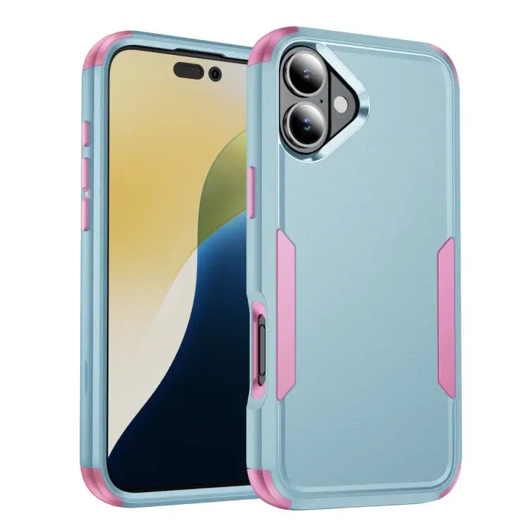 Commuter Shockproof TPU + PC Phone Case For iPhone 16 Plus For iPhone 16 - For iPhone 16 Plus / Grey Green + Pink