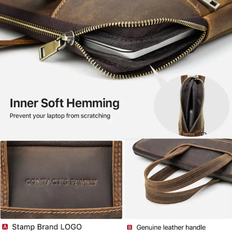CONTACTS FAMILY CF3010 Crazy Horse Leather Multifunctional Laptop Handbag For Macbook Pro 16 Inch For Macbook Pro 16
