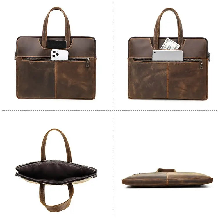 CONTACTS FAMILY CF3010 Crazy Horse Leather Multifunctional Laptop Handbag For Macbook Pro 16 Inch For Macbook Pro 16