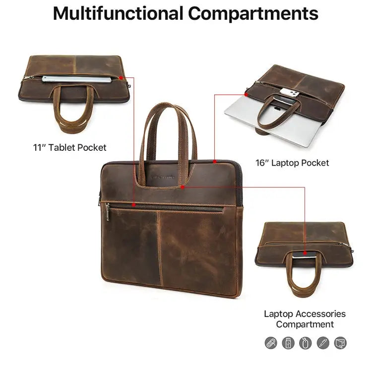 CONTACTS FAMILY CF3010 Crazy Horse Leather Multifunctional Laptop Handbag For Macbook Pro 16 Inch For Macbook Pro 16
