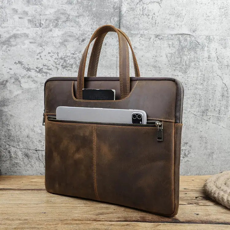 CONTACTS FAMILY CF3010 Crazy Horse Leather Multifunctional Laptop Handbag For Macbook Pro 16 Inch For Macbook Pro 16