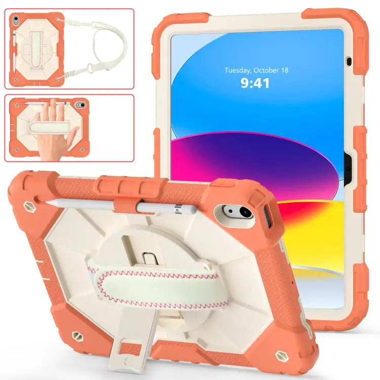 Contrast Color Robot Shockproof Silicon + PC Tablet Protective Case with Crossbody Rope For iPad 10th Gen 10.9 2022
