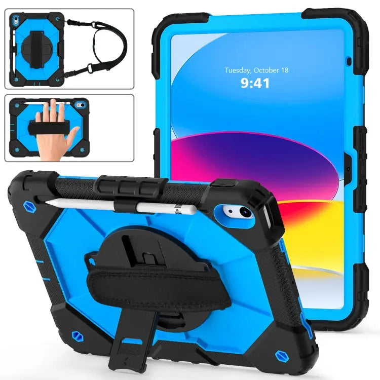 Contrast Color Robot Shockproof Silicon + PC Tablet Protective Case with Crossbody Rope For iPad 10th Gen 10.9 2022